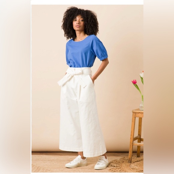 White Wide Leg Pants with Relaxed Fit - Picture 1 of 16